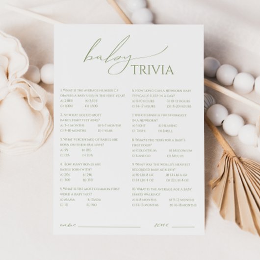 Carte de Baby shower trivia Whimsage Green