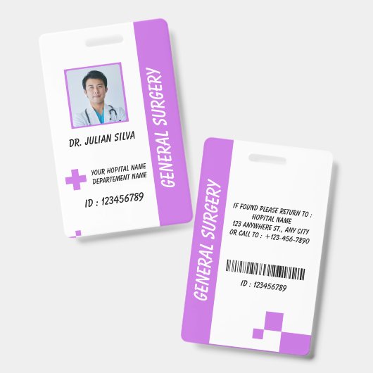 Carte de badge d'identification de photo d'infirmi (Avant & arrière)