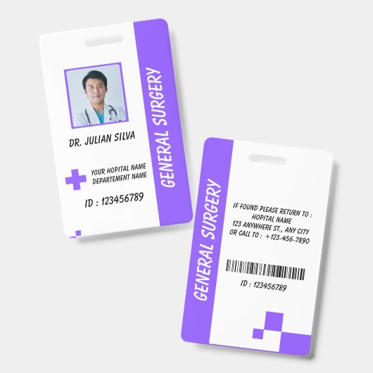 Carte de badge d'identification de photo d'infirmi (Avant & arrière)