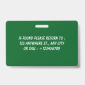 Carte de badge d'identification photo d'infirmière (Arrière)