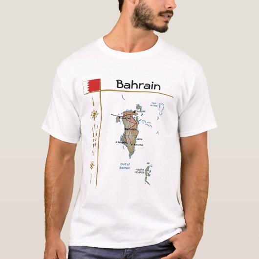Carte de Bahreïn + Drapeau + Titre T-shirt (Devant)