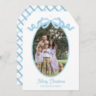 Carte de balise Blue Ribbon Watercolor Holiday