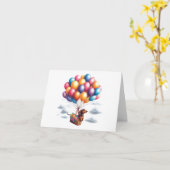 Carte de ballon à air chaud de teckel pour toutes  (Fleur jaune)