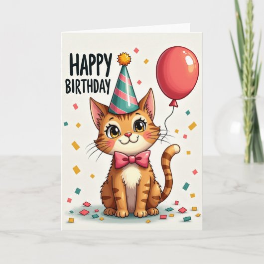 Carte de ballon chat rayé (Devant)