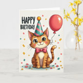 Carte de ballon chat rayé (Fleur jaune)