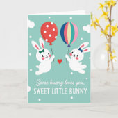 Carte de ballon d'amour de lapin mignon (Fleur jaune)