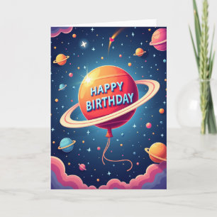 Carte de ballon d'anniversaire cosmique