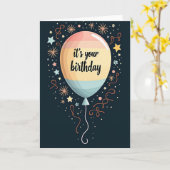 Carte de ballon d'anniversaire pêche (Fleur jaune)