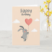 Carte de ballon de lapin joyeux (Fleur jaune)