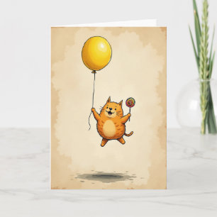 Carte de ballon félin joyeux