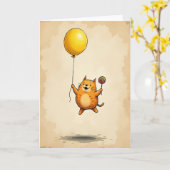 Carte de ballon félin joyeux (Fleur jaune)