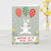 Carte de ballon lapin à pois (Fleur jaune)