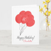 Carte de ballon rose à 40e anniversaire (Fleur jaune)