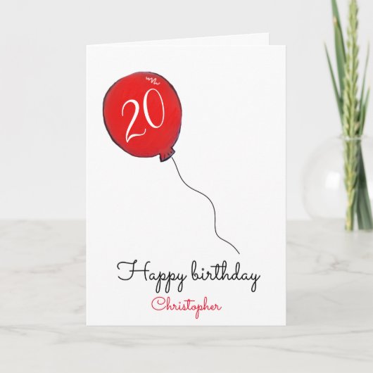 Carte de ballon rouge du 20e anniversaire (Devant)