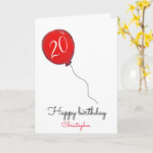 Carte de ballon rouge du 20e anniversaire (Fleur jaune)