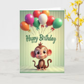 Carte de ballon singe joyeux (Fleur jaune)