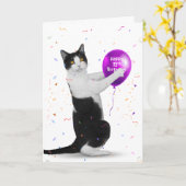 Carte de ballon Tuxedo Cat 15e anniversaire (Fleur jaune)