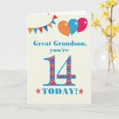 Carte de ballons à bascule Great Grandson 14th Bir (Fleur jaune)