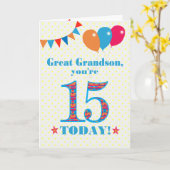 Carte de ballons à bascule Great Grandson 15e anni (Fleur jaune)