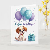 Carte de Ballons d'Anniversaire de Chiots (Fleur jaune)