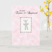 Carte de baptême de jumeaux sur le rose avec 2 (Fleur jaune)