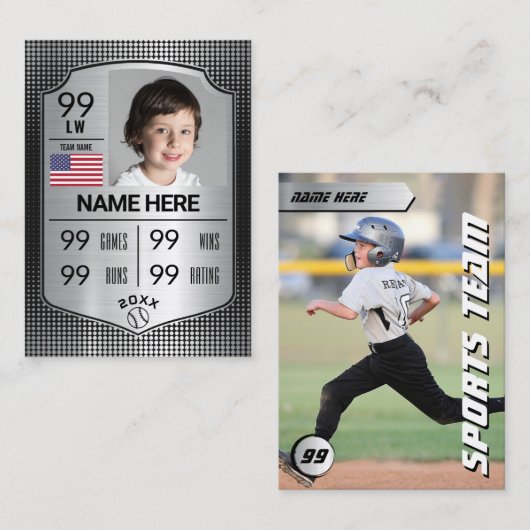 Carte de baseball de baseball de baseball de baseb (Devant / Derrière)