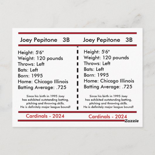 Carte de baseball personnalisable (Dos)