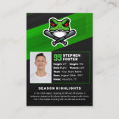 Carte de baseball verte et noire, carte de basebal (Dos)