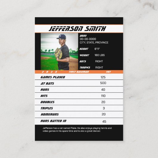 Carte de baseball Vive Orange Noir (Dos)