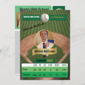 Carte de baseball W/Stats Grad Invitations - vert (Devant / Derrière)