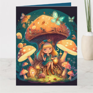 Carte De beaux elfes mignons jouent sous les champignons