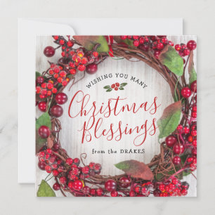 Carte de bénédiction de Noël avec Holly Wreath