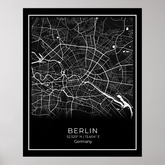 Carte de Berlin - Berlin Carte noire Poster (Devant)