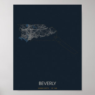 Carte de Beverly Massachusetts Poster (Nuit)