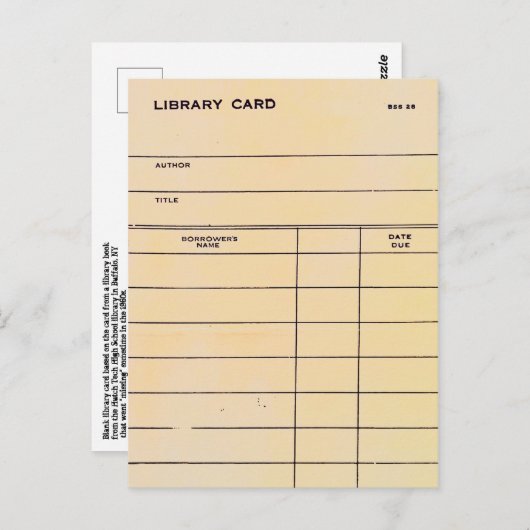 Carte de bibliothèque BSS 28 (Devant / Derrière)