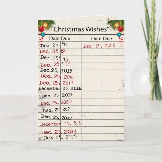 Carte de bibliothèque de Noël 2026 avec dates d'éc (Devant)
