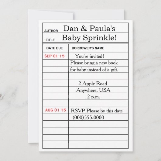 "Carte de bibliothèque" Invitations pour bébés sau (Devant)