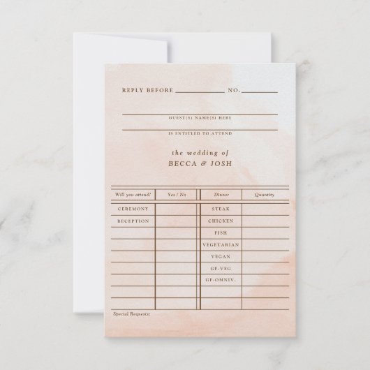 Carte de bibliothèque Mariage romantique Blush RSV (Devant)