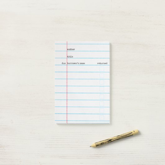 Carte de bibliothèque Post-It (Sur un bureau)