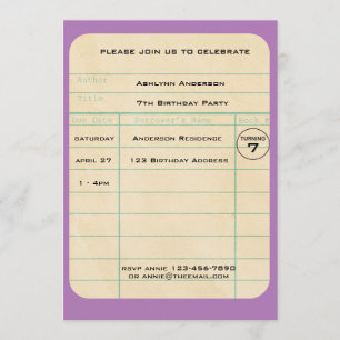 Carte de bibliothèque pourpre Anniversaire