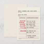 Carte de bibliothèque vintage pour annoncer la dat (Devant / Derrière)