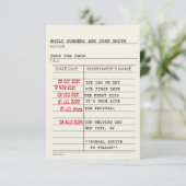 Carte de bibliothèque vintage Save the Date (Debout devant)