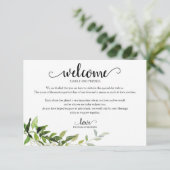 Carte de bienvenue de mariage avec feuillage d'euc (Debout devant)