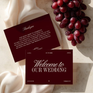 Carte de bienvenue de mariage élégante bordeaux et