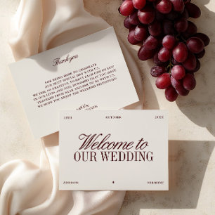 Carte de bienvenue de mariage élégante ivoire et b