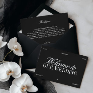 Carte de bienvenue de mariage élégante noir et bla