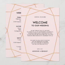 Carte de bienvenue de mariage en rose gold géométr