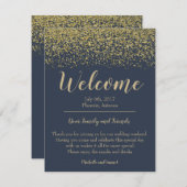Carte de bienvenue de mariage Navy Blue et Or pour (Devant / Derrière)