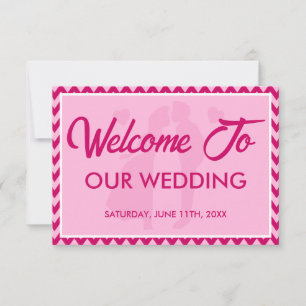 Carte de bienvenue de mariage rose moderne à chevr