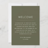 Carte de bienvenue de mariage vert olive foncé. Ca (Devant)